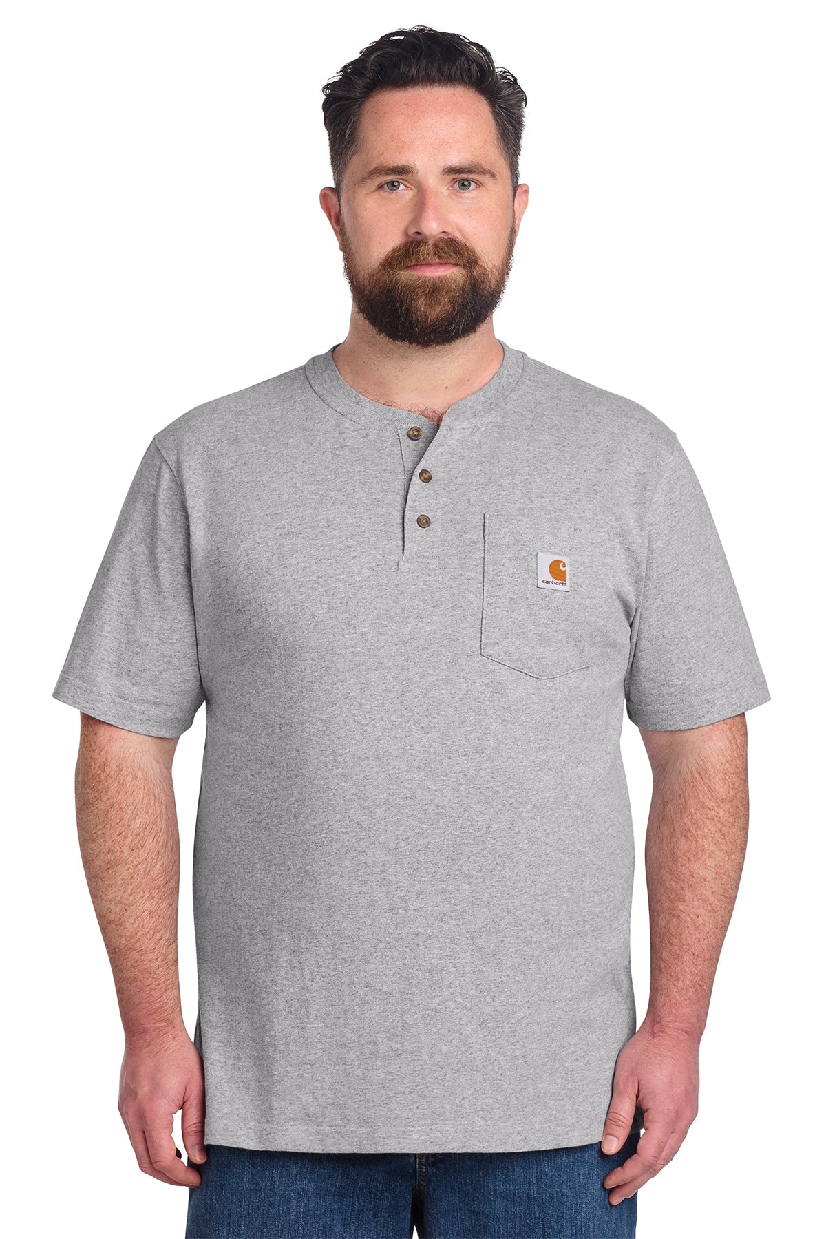 Carhartt® Short Sleeve Henley T-Shirt in Heather Grey, style CTK84