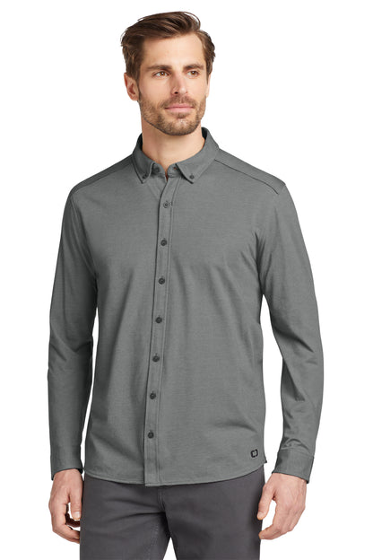 OGIO Code Stretch Long Sleeve Button-Up in Tarmac Grey Heather, style OG145