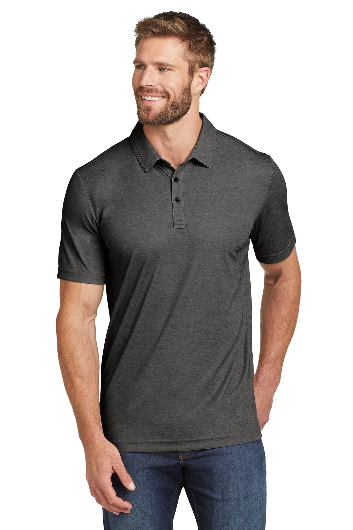 TravisMathew Oceanside Heather Polo in Black Heather, style TM1MU412