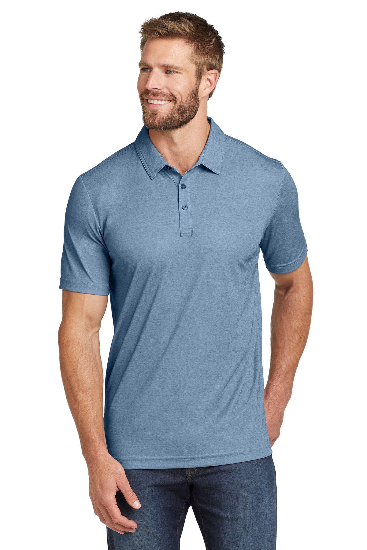 TravisMathew Oceanside Heather Polo in Classic Blue Heather, style TM1MU412
