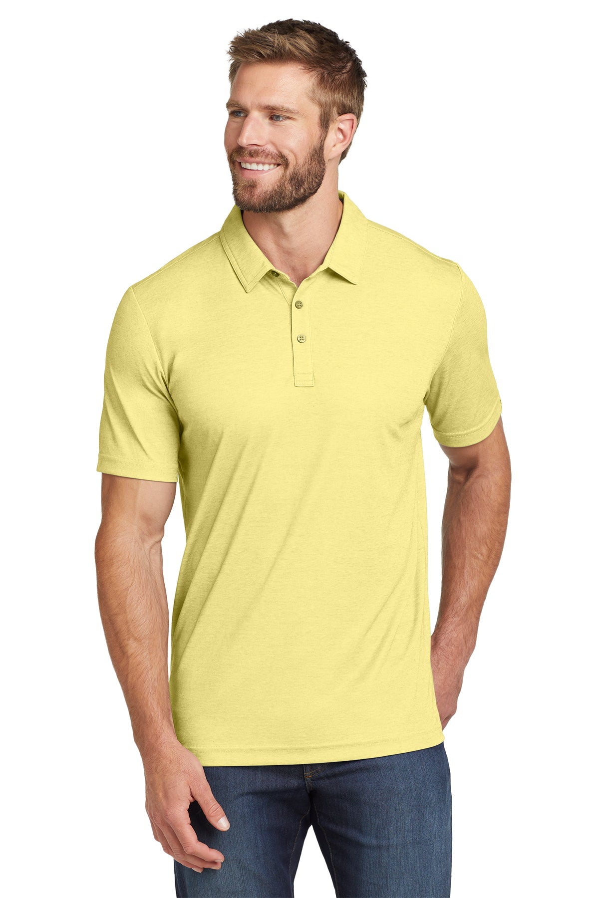 TravisMathew Oceanside Heather Polo in Pale Banana Heather, style TM1MU412