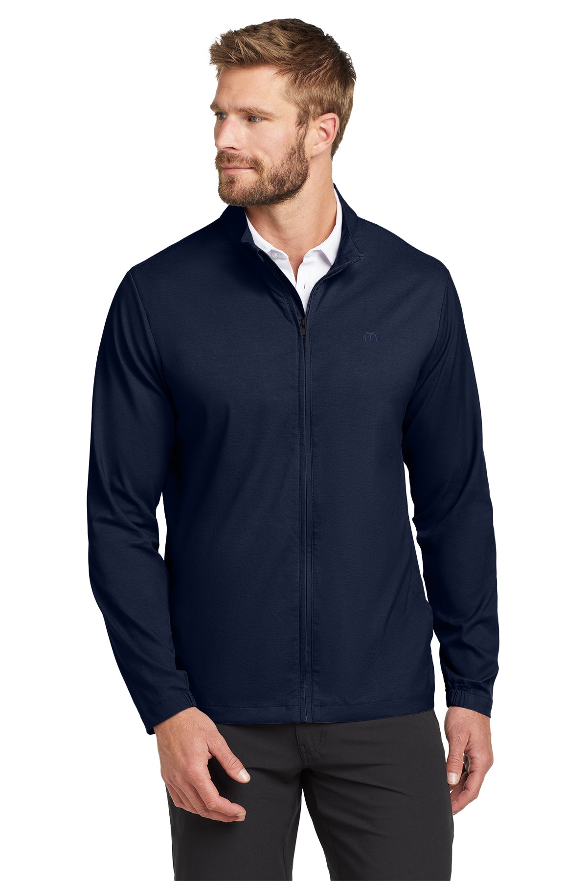 TravisMathew Surfside Full-Zip Jacket in Vintage Indigo/ Black, style TM1MU422