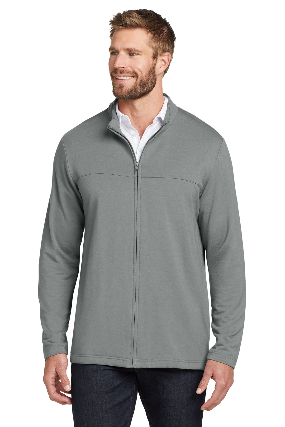 TravisMathew Newport Full-Zip Fleece in Quiet Shade Grey, style TM1MU420