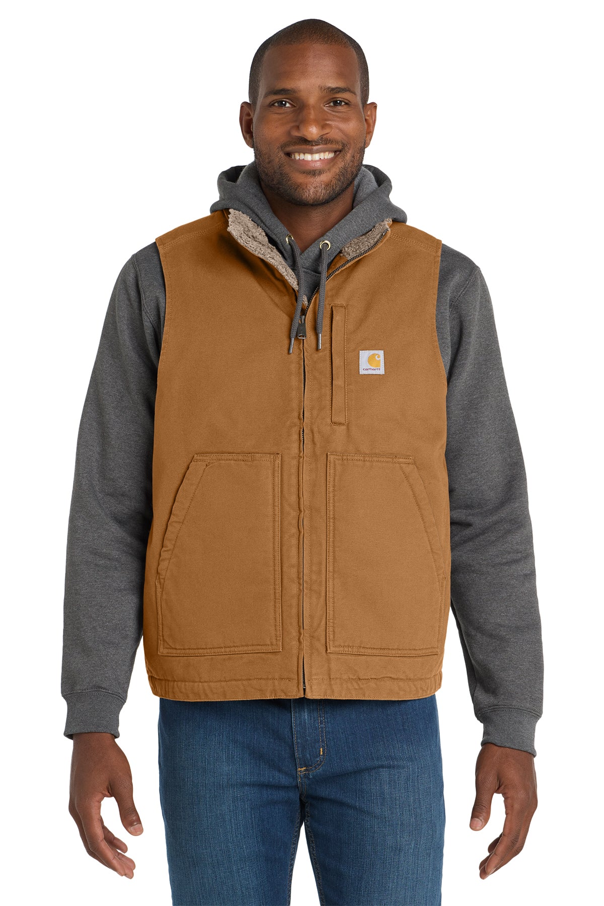 Carhartt® Sherpa-Lined Mock Neck Vest in Carhartt Brown, style CT104277