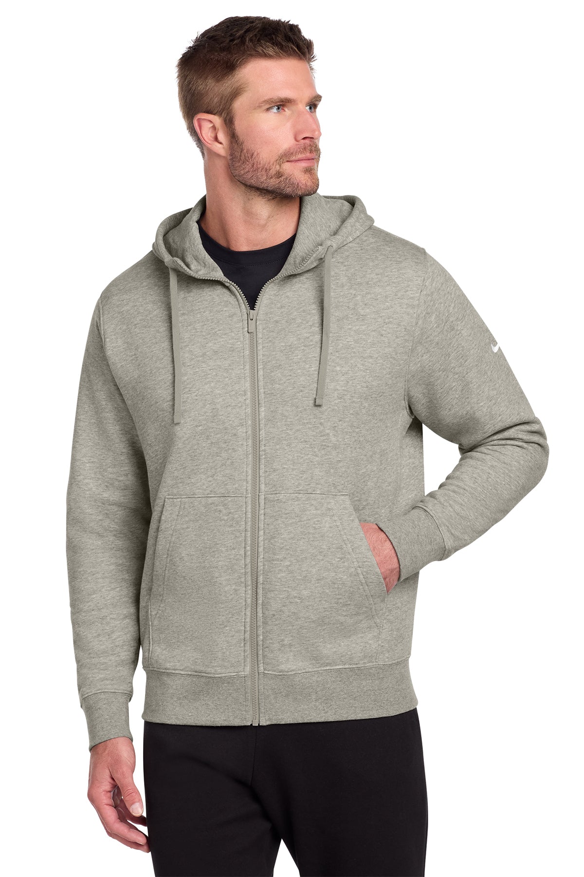 Nike Club Fleece Sleeve Swoosh Full-Zip Hoodie in Dark Grey Heather, style NKDR1513