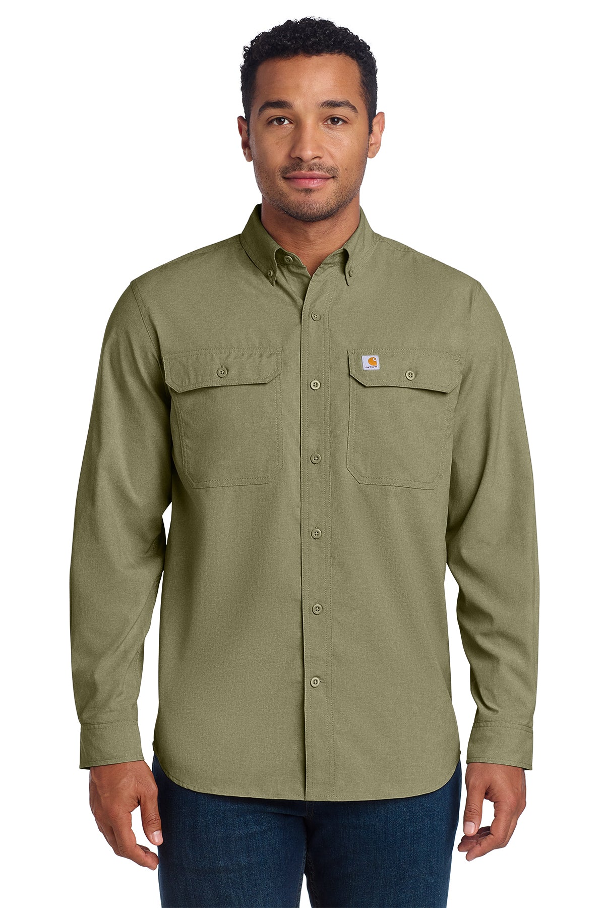 Carhartt® Force Solid Long Sleeve Shirt in Burnt Olive, style CT105291