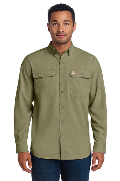 Carhartt® Force Solid Long Sleeve Shirt in Burnt Olive, style CT105291