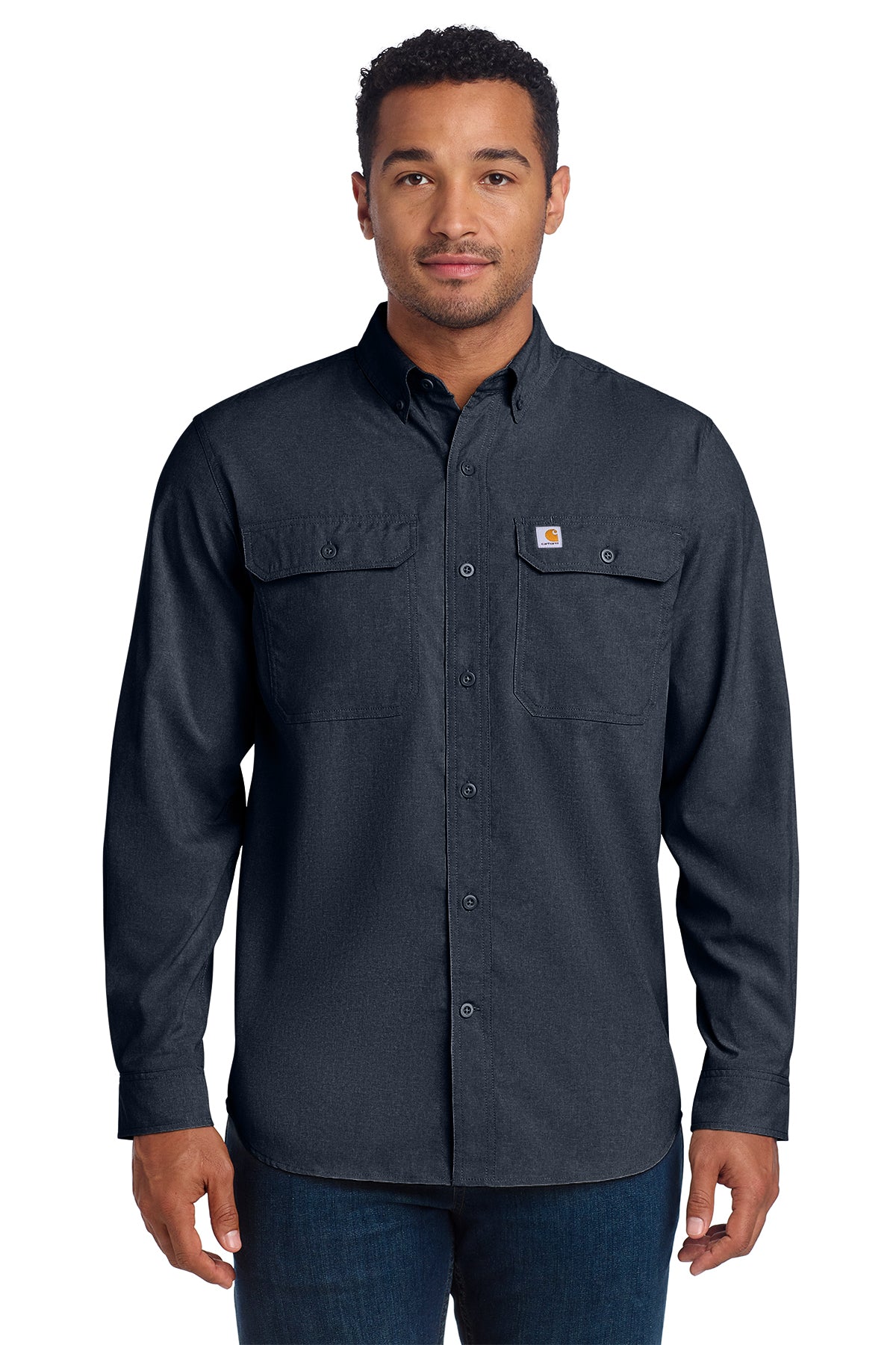 Carhartt® Force Solid Long Sleeve Shirt in Navy, style CT105291