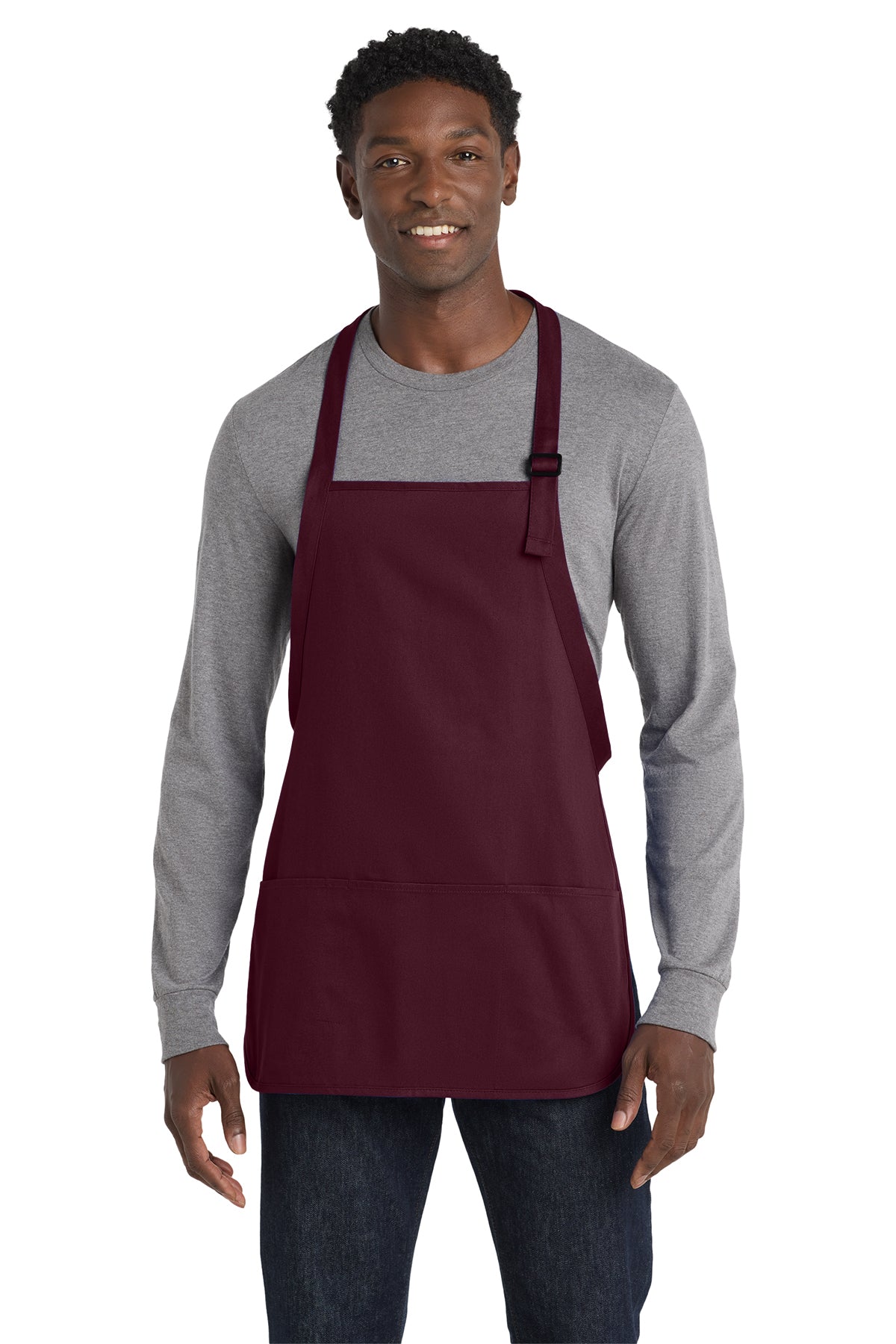 Port Authority Medium-Length Apron with Pouch Pockets in maroon