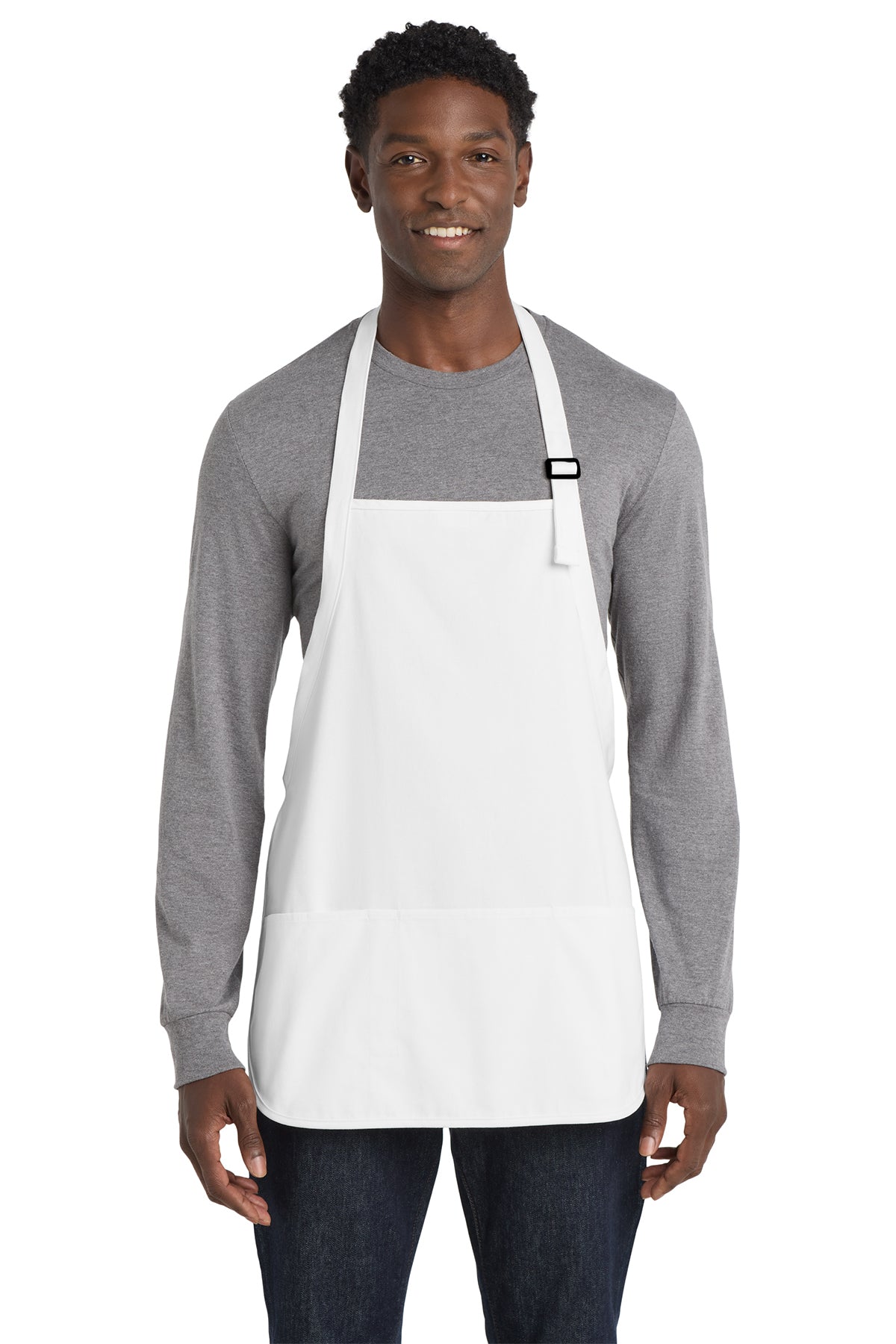 Port Authority Medium-Length Apron with Pouch Pockets in white