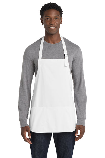 Port Authority Medium-Length Apron with Pouch Pockets in white