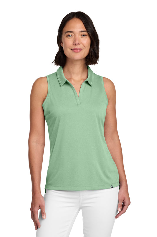 TravisMathew Women's Coto Performance Sleeveless Polo in Beryl Green Heather, style TM1WX001