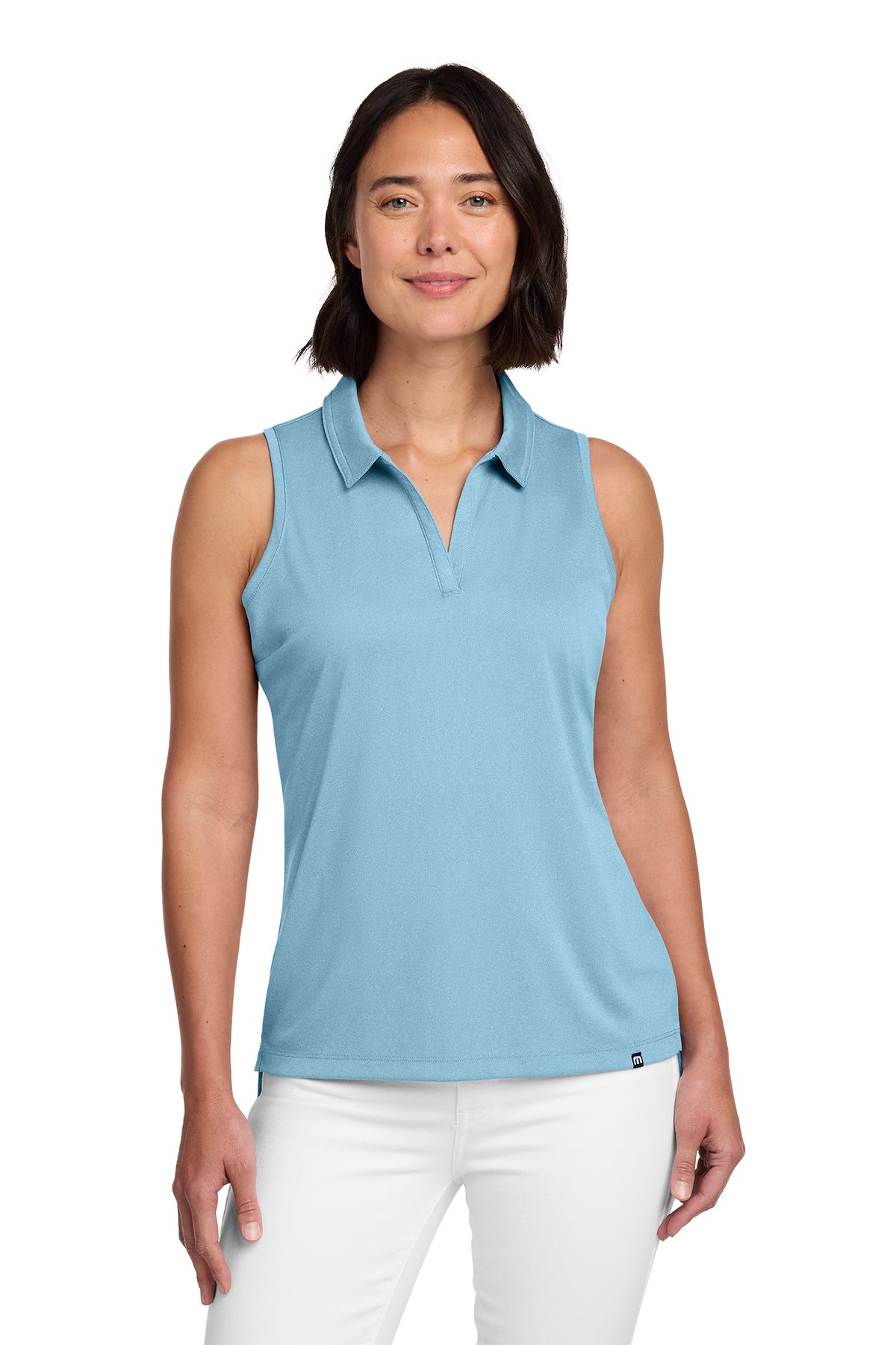 TravisMathew Women's Coto Performance Sleeveless Polo in Brilliant Blue Heather, style TM1WX001