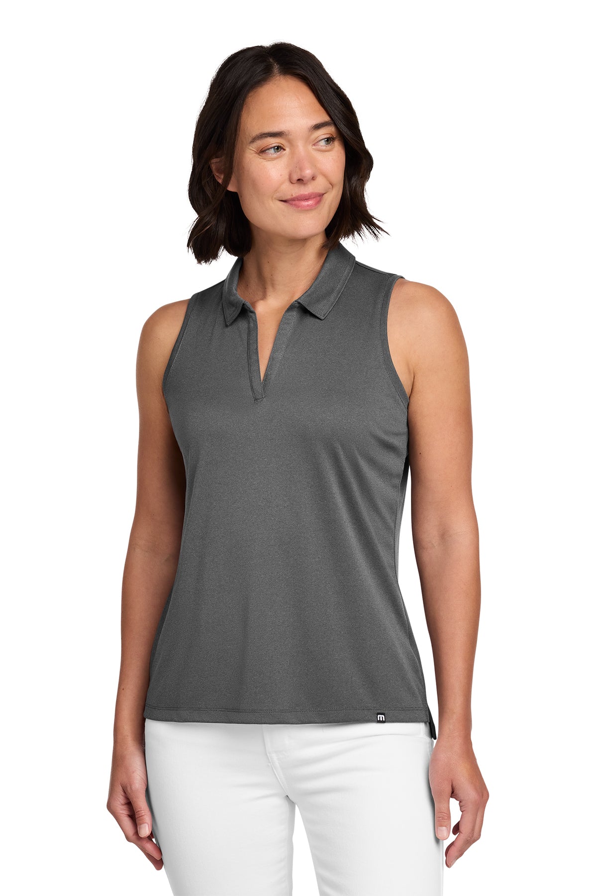 TravisMathew Women's Coto Performance Sleeveless Polo in Quiet Shade Grey/ Black, style TM1WX001