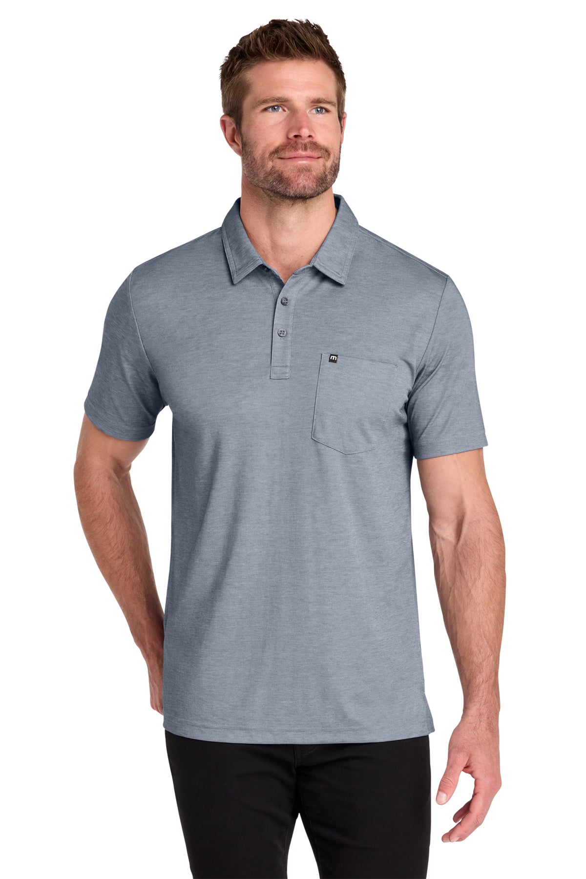 TravisMathew Oceanside Heather Pocket Polo in Blue Nights Heather, style TM1MY404