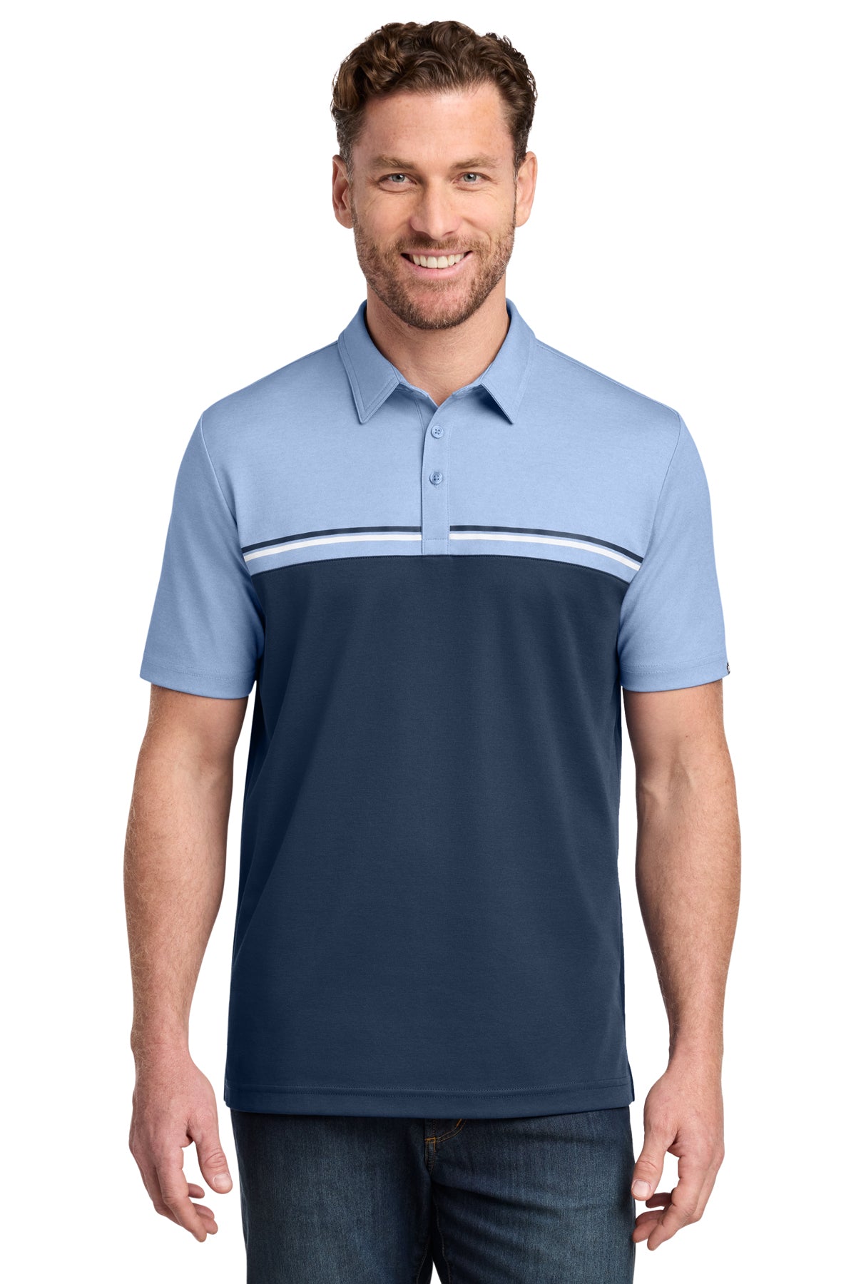 TravisMathew Sunset Blocked Polo in Riviera Heather/ Blue Nights, style TM1MY401