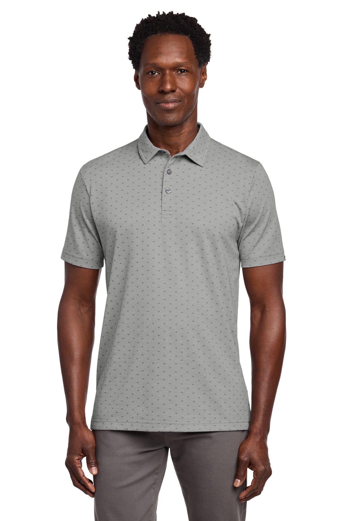 TravisMathew Oceanside Geo Polo in Quiet Shade Grey Heather/ Dark Grey, style TM1MY403
