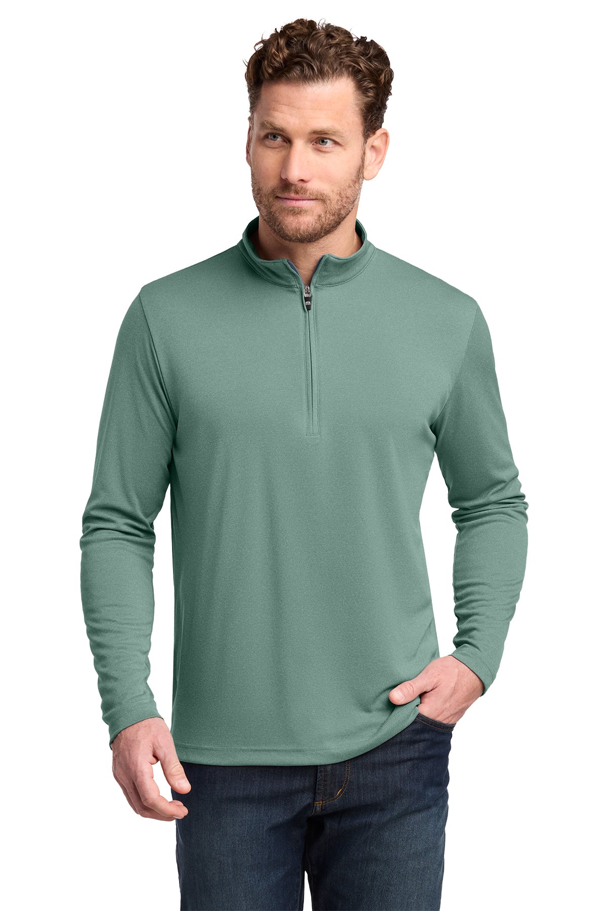 TravisMathew Coto Performance 1/4-Zip in Beryl Green Heather, style TM1MY397