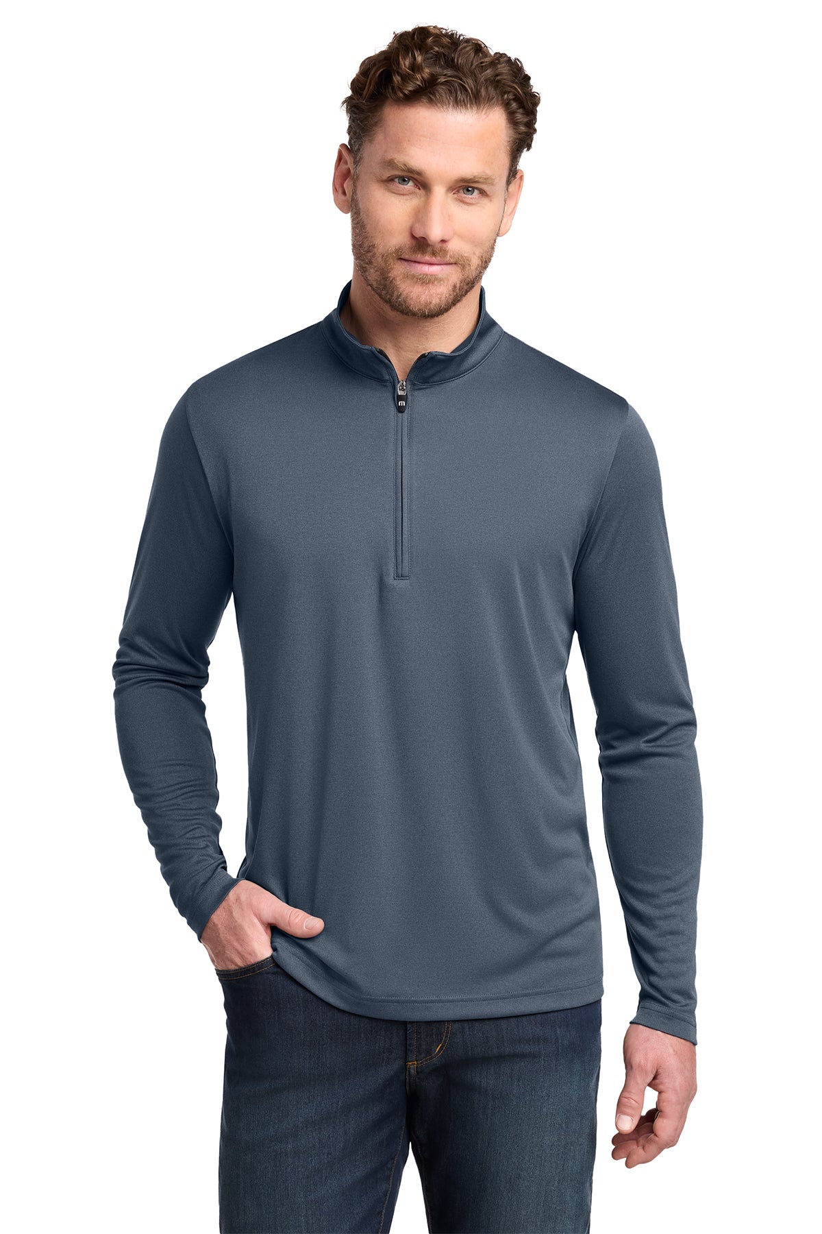TravisMathew Coto Performance 1/4-Zip in Vintage Indigo/ Black, style TM1MY397