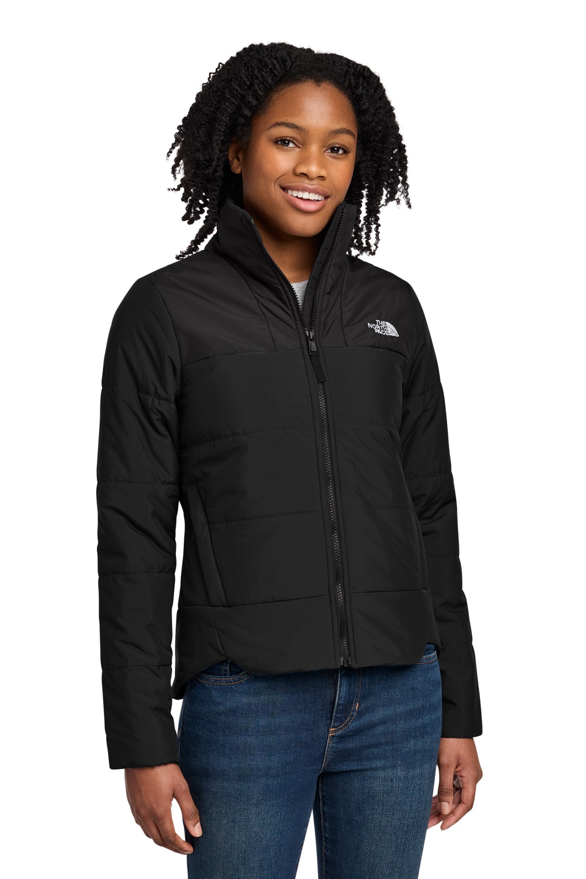 The North Face Women's Chest Logo Everyday Insulated Jacket in TNF Black, style NF0A7V6K