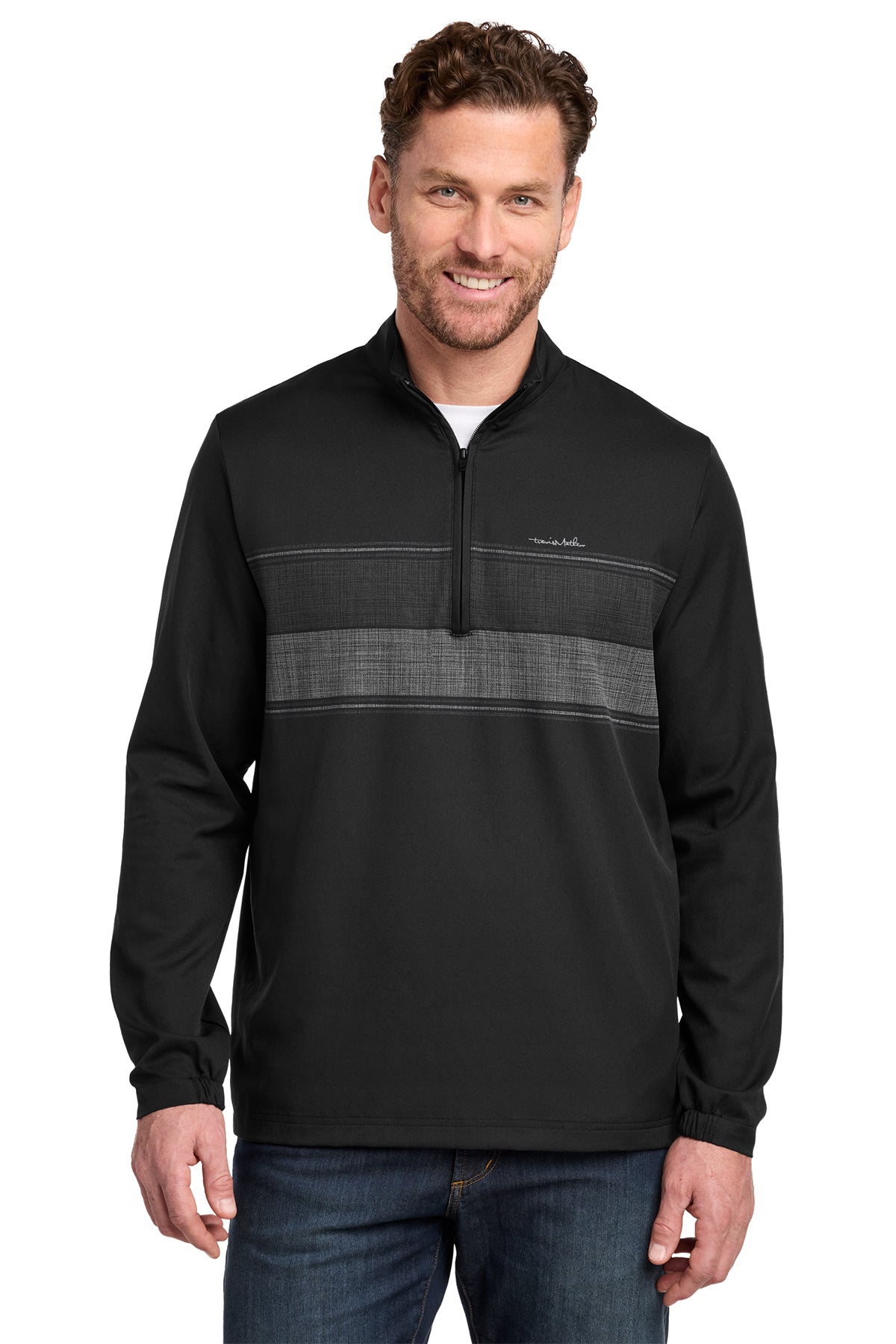 TravisMathew Balboa Chest Stripe 1/4-Zip in Black, style TM1MZ340