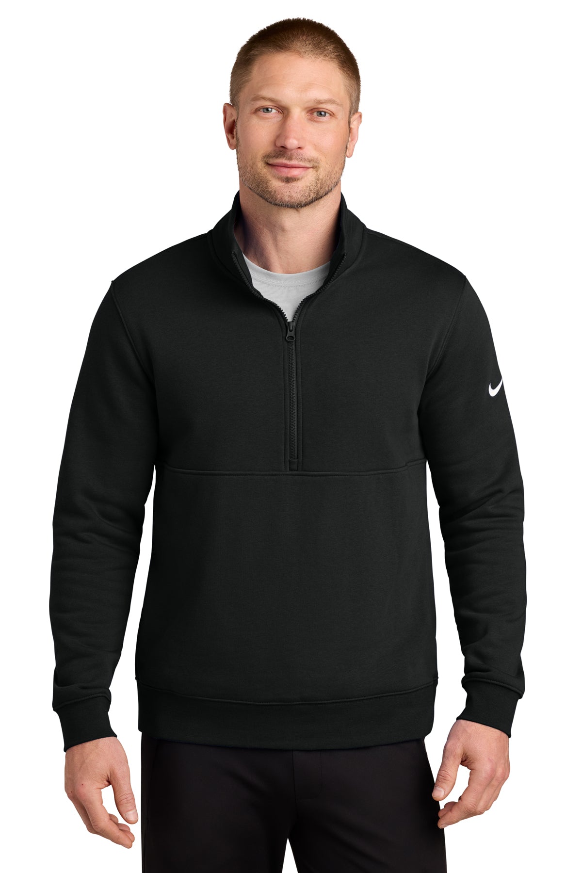 Nike Club Fleece Sleeve Swoosh 1/2-Zip in Black, style NKDX6718