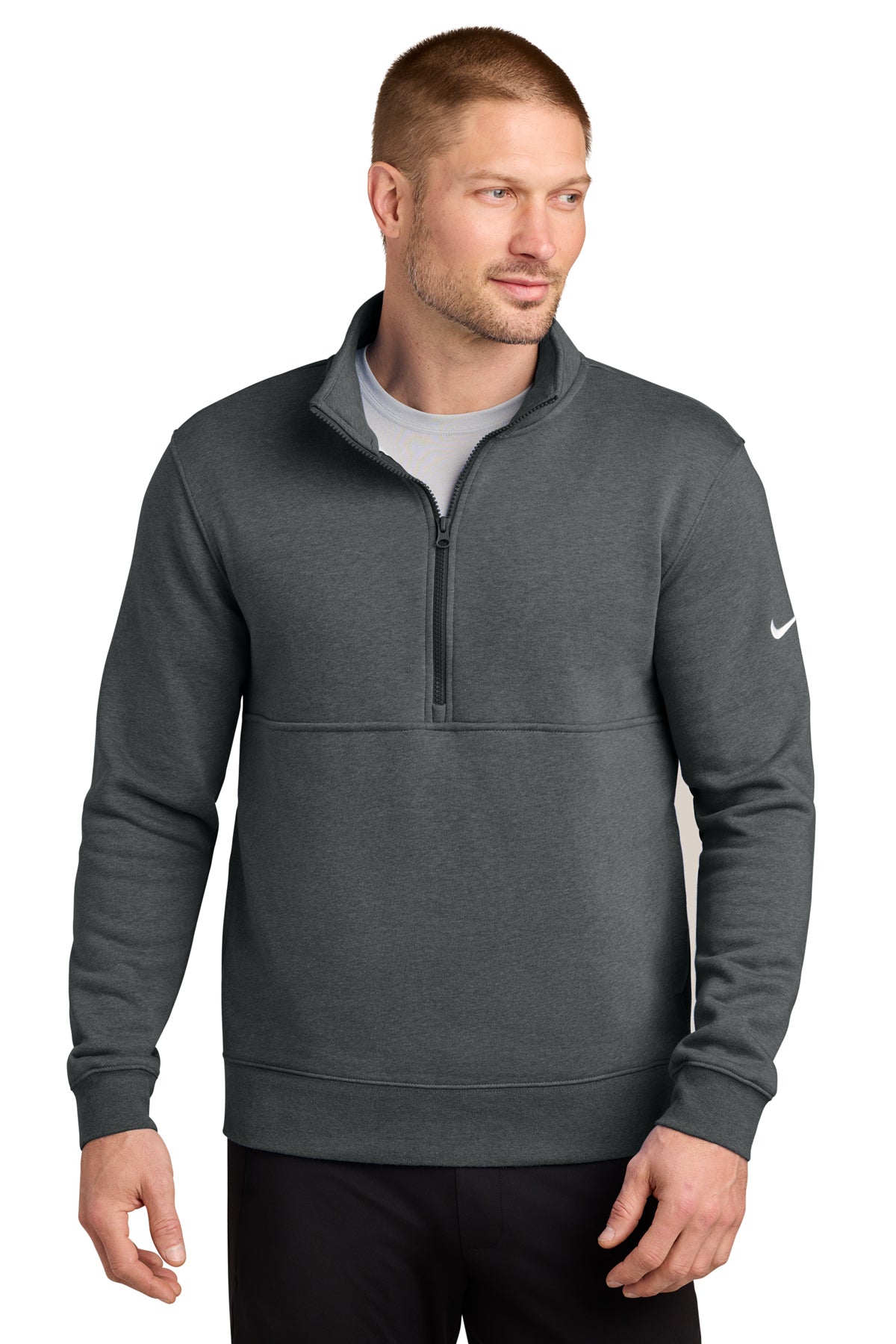 Nike Club Fleece Sleeve Swoosh 1/2-Zip in Charcoal Heather, style NKDX6718