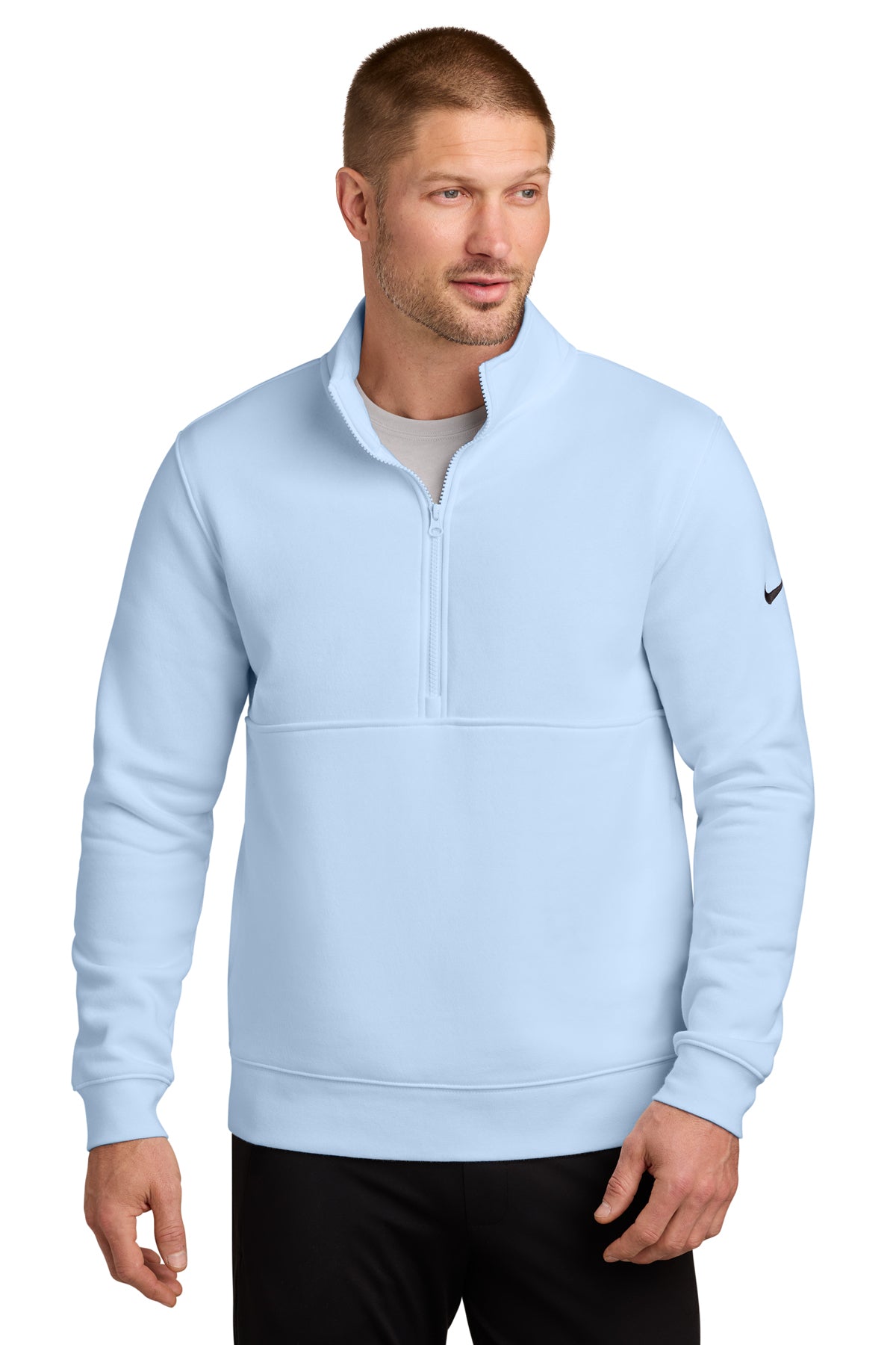 Nike Club Fleece Sleeve Swoosh 1/2-Zip in Hydrogen Blue, style NKDX6718
