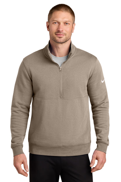 Nike Club Fleece Sleeve Swoosh 1/2-Zip in Khaki, style NKDX6718