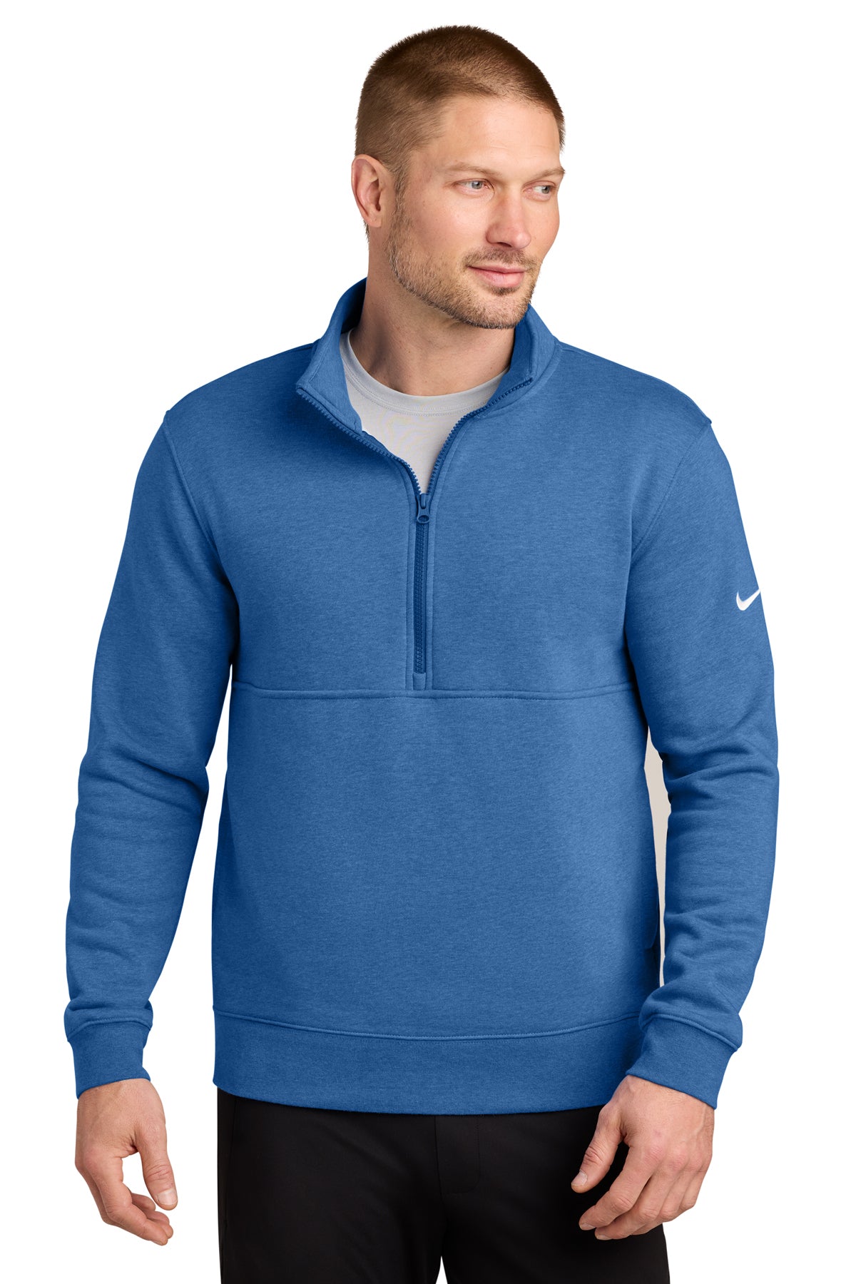Nike Club Fleece Sleeve Swoosh 1/2-Zip in Light Game Royal Heather, style NKDX6718