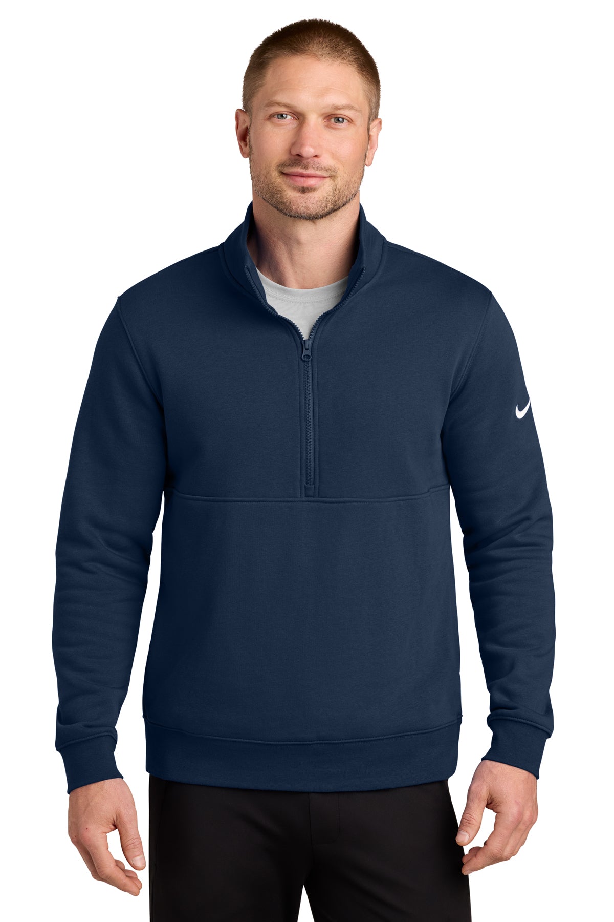 Nike Club Fleece Sleeve Swoosh 1/2-Zip in Midnight Navy, style NKDX6718