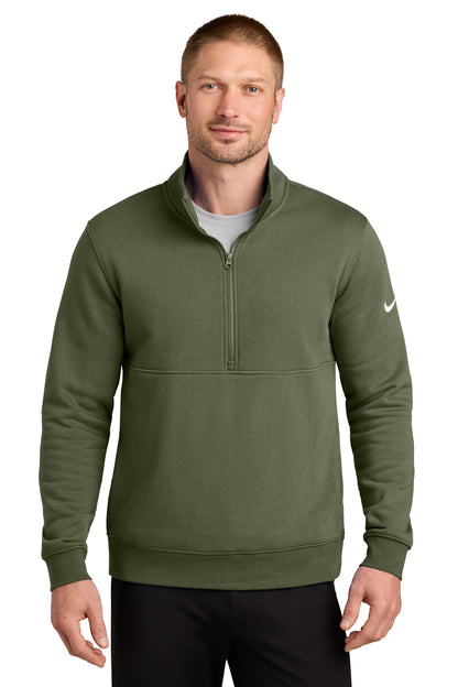 Nike Club Fleece Sleeve Swoosh 1/2-Zip in Medium Olive, style NKDX6718