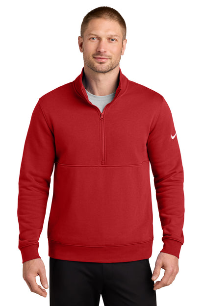 Nike Club Fleece Sleeve Swoosh 1/2-Zip in University Red, style NKDX6718
