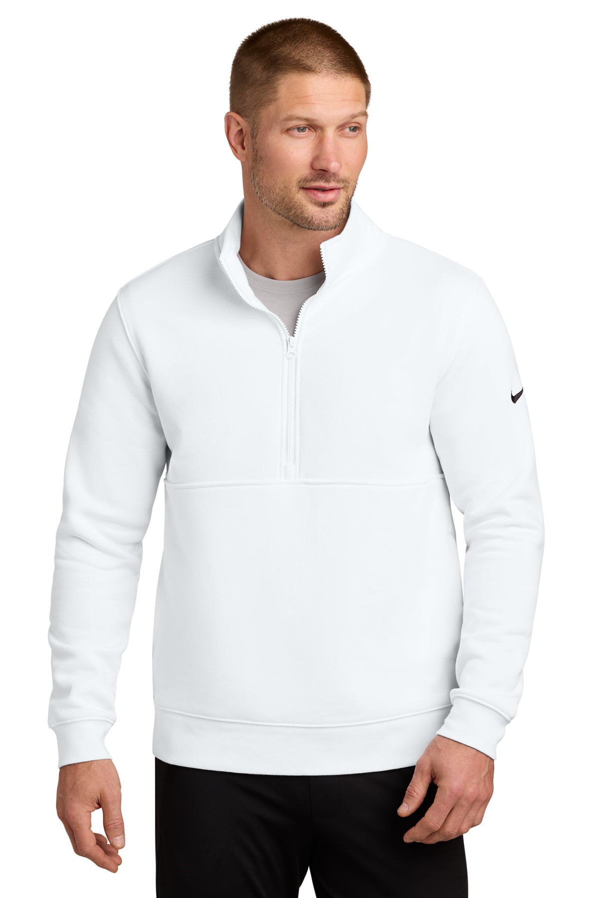 Nike Club Fleece Sleeve Swoosh 1/2-Zip in White, style NKDX6718
