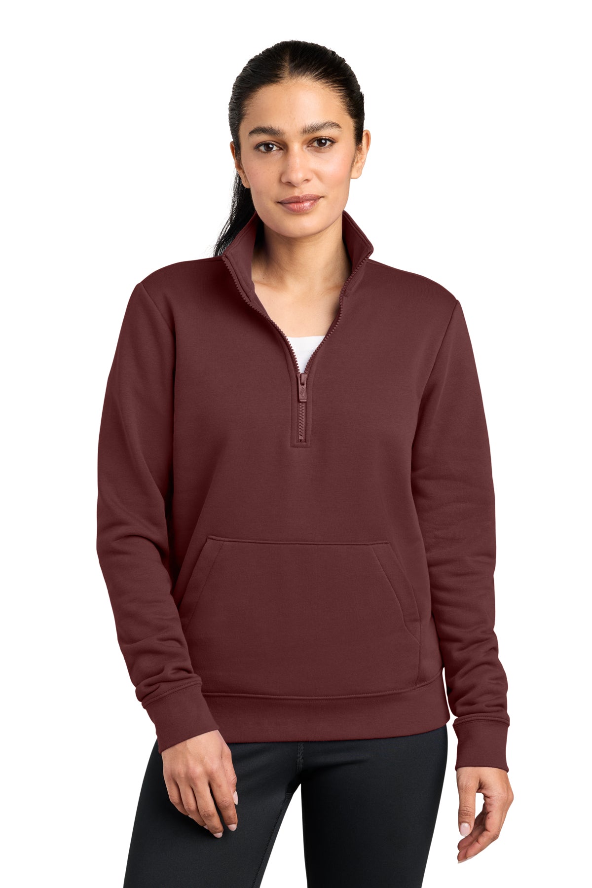 Nike Women's Club Fleece Sleeve Swoosh 1/2-Zip in Dark Team Red, style NKDX6720