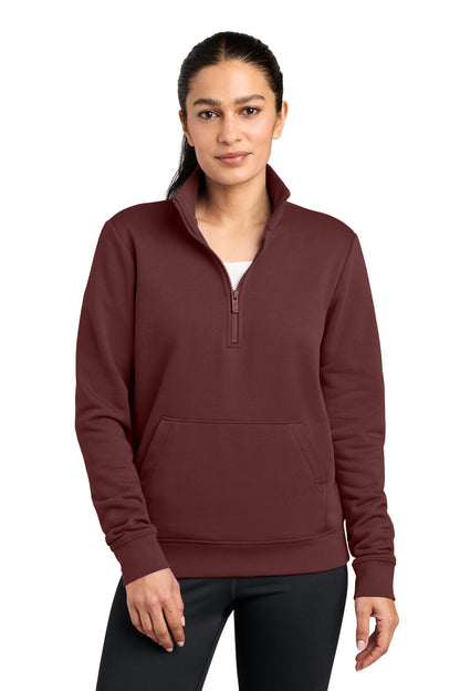 Nike Women's Club Fleece Sleeve Swoosh 1/2-Zip in Dark Team Red, style NKDX6720