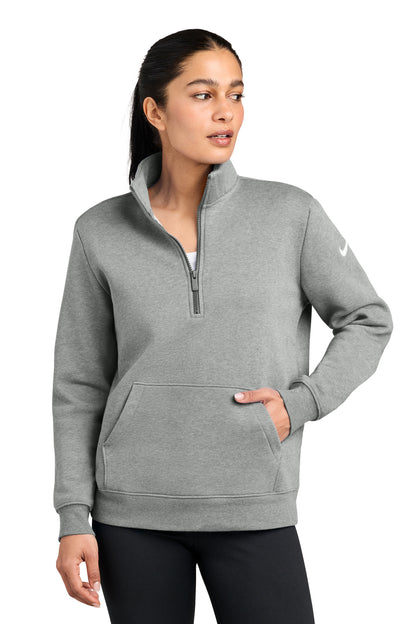 Nike Women's Club Fleece Sleeve Swoosh 1/2-Zip in Dark Grey Heather, style NKDX6720