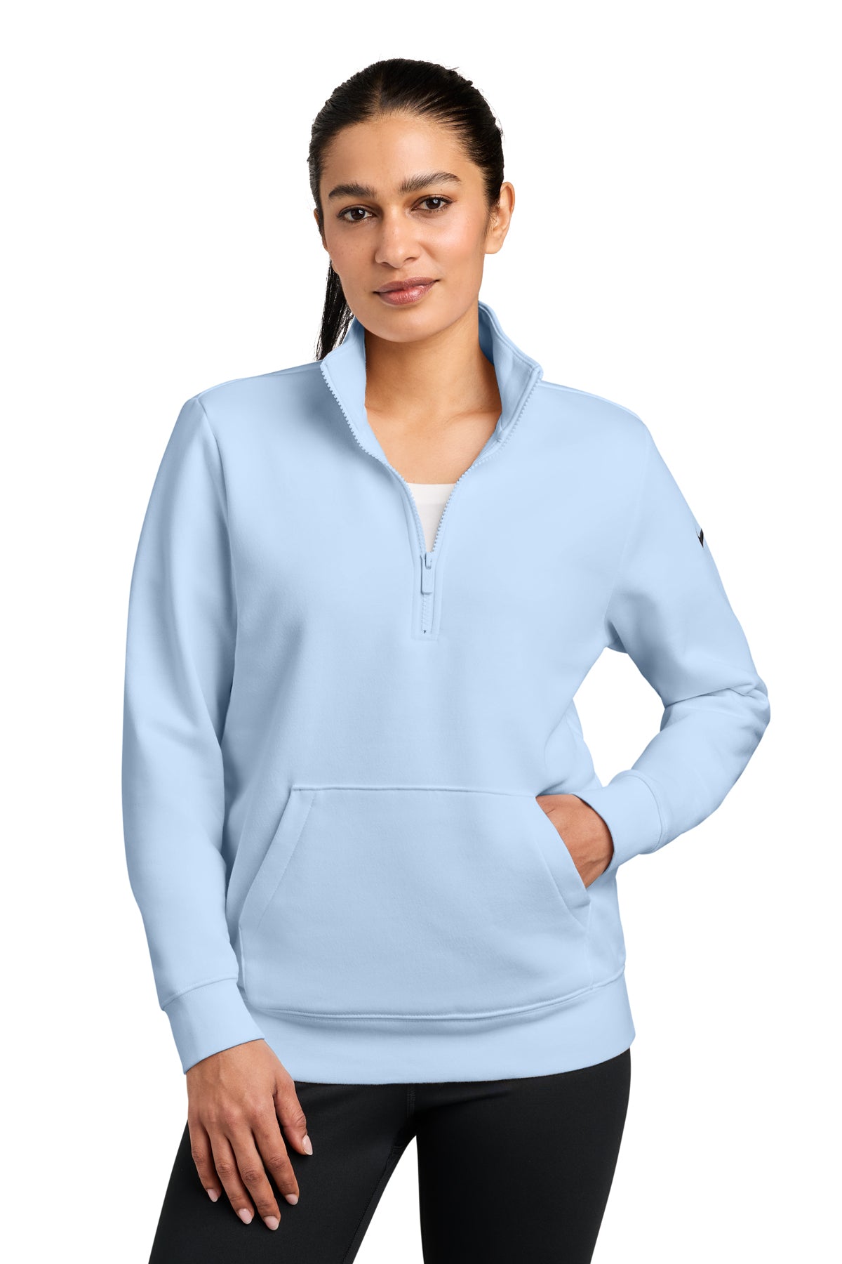 Nike Women's Club Fleece Sleeve Swoosh 1/2-Zip in Hydrogen Blue, style NKDX6720
