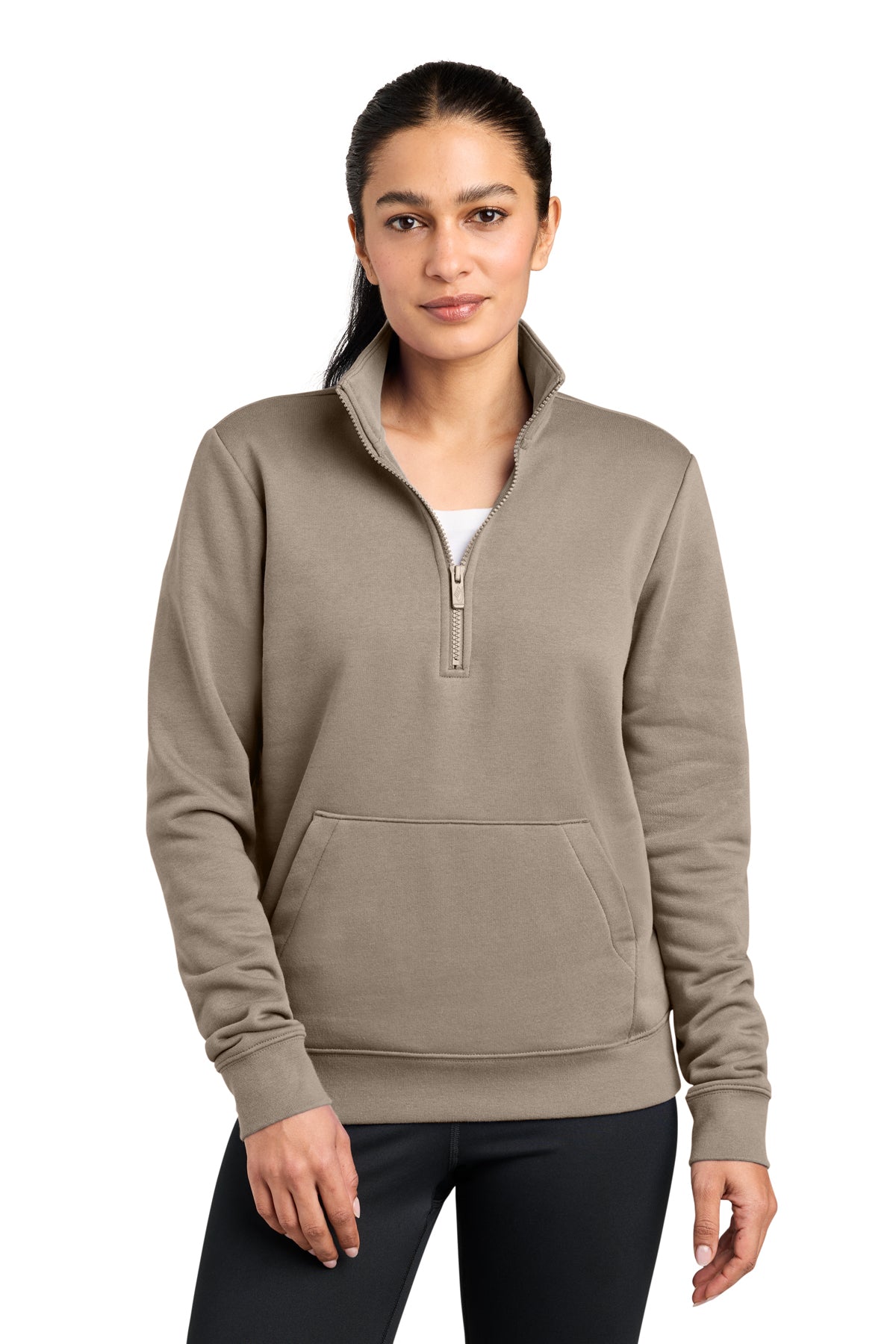 Nike Women's Club Fleece Sleeve Swoosh 1/2-Zip in Khaki, style NKDX6720