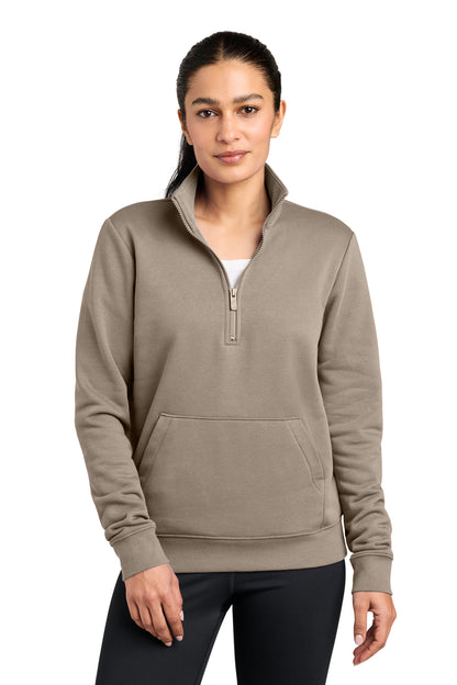 Nike Women's Club Fleece Sleeve Swoosh 1/2-Zip in Khaki, style NKDX6720