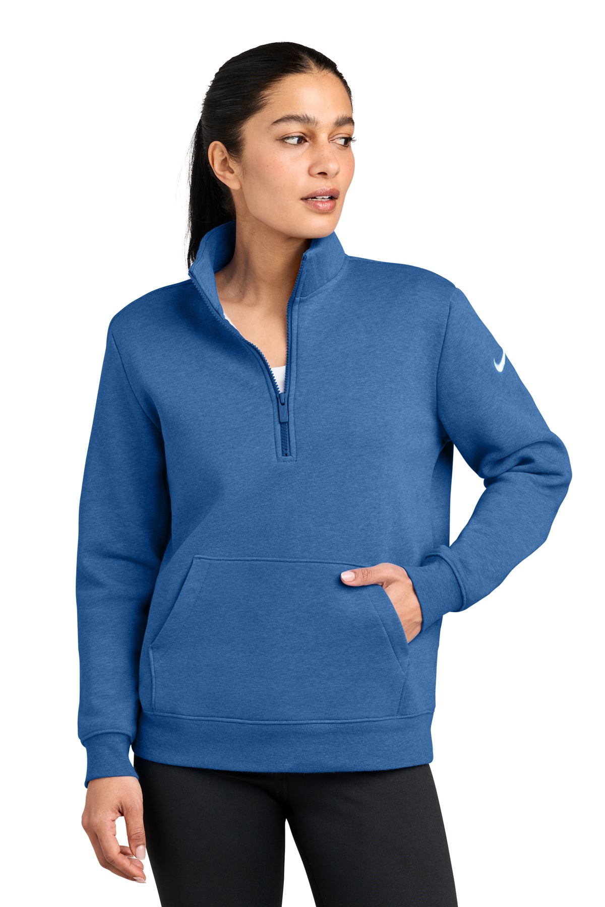 Nike Women's Club Fleece Sleeve Swoosh 1/2-Zip in Light Game Royal Heather, style NKDX6720
