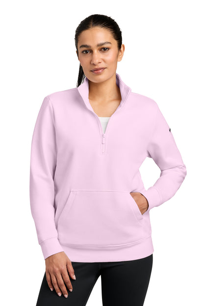 Nike Women's Club Fleece Sleeve Swoosh 1/2-Zip in Pink Foam, style NKDX6720