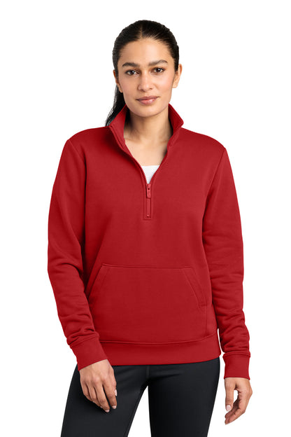 Nike Women's Club Fleece Sleeve Swoosh 1/2-Zip in University Red, style NKDX6720