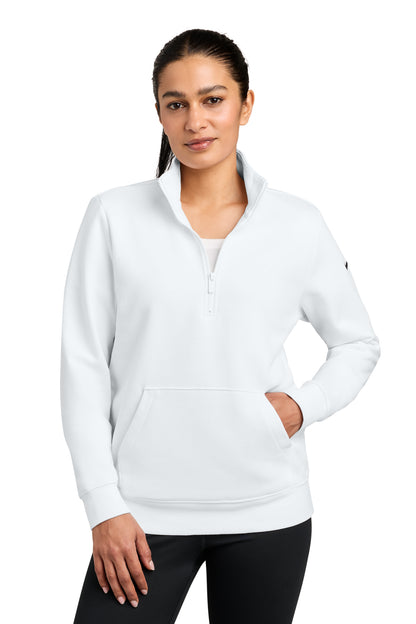 Nike Women's Club Fleece Sleeve Swoosh 1/2-Zip in White, style NKDX6720