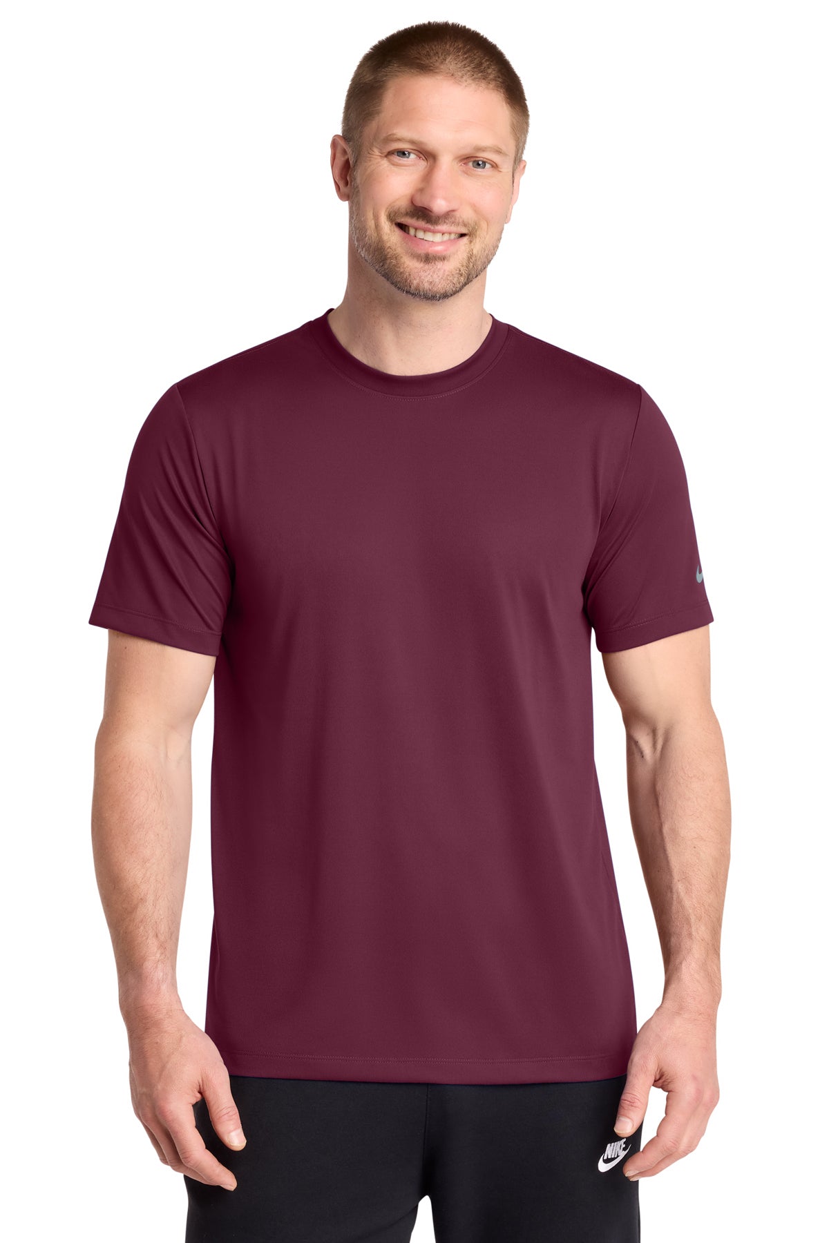 Nike Swoosh Sleeve rLegend Tee in Deep Maroon, style NKDX8730
