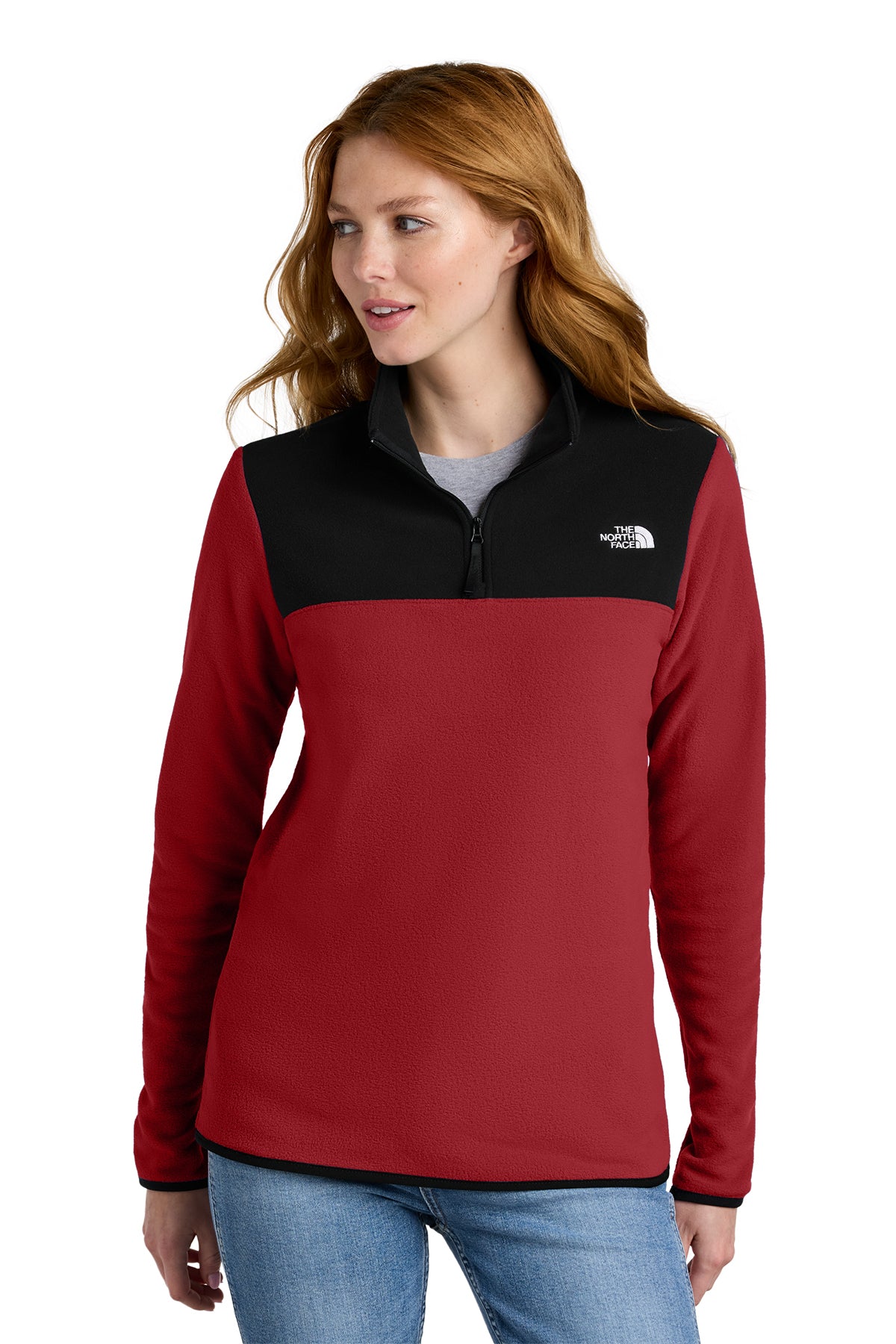 The North Face Women's Glacier 1/4-Zip Fleece in Rage Red / TNF Black, style NF0A7V4M