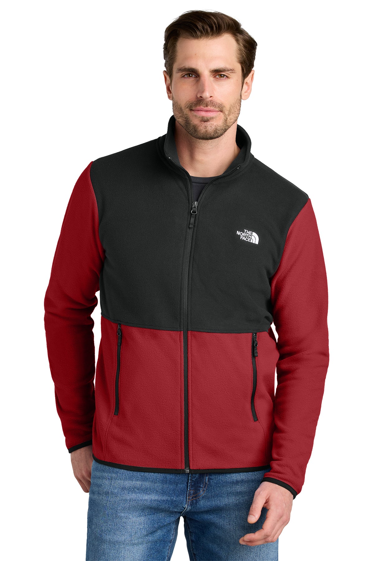 The North Face Glacier Full-Zip Fleece Jacket in Rage Red / TNF Black, style NF0A7V4J