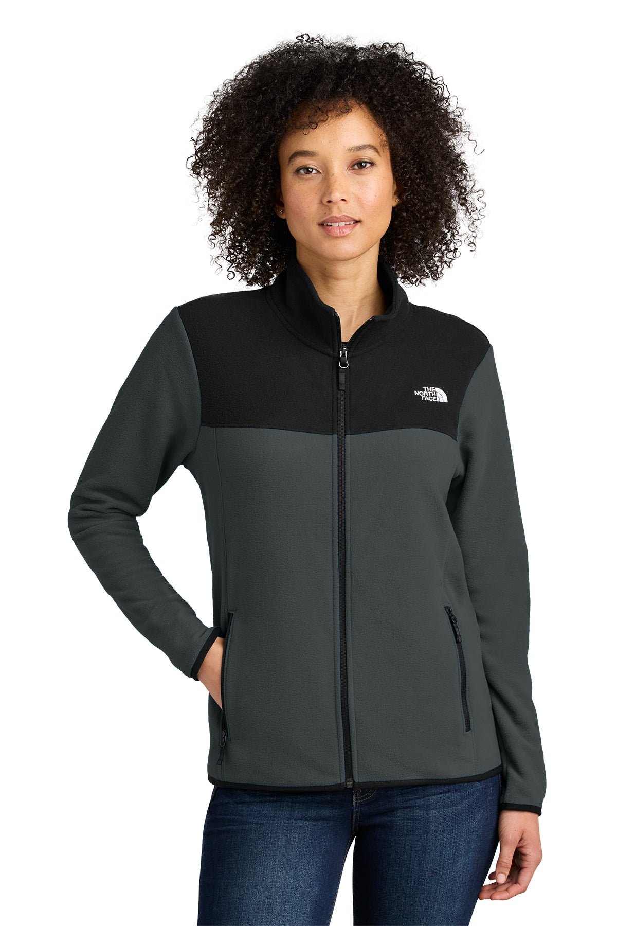 The North Face Women's Glacier Full-Zip Fleece Jacket in Asphalt Grey/ TNF Black, style NF0A7V4K