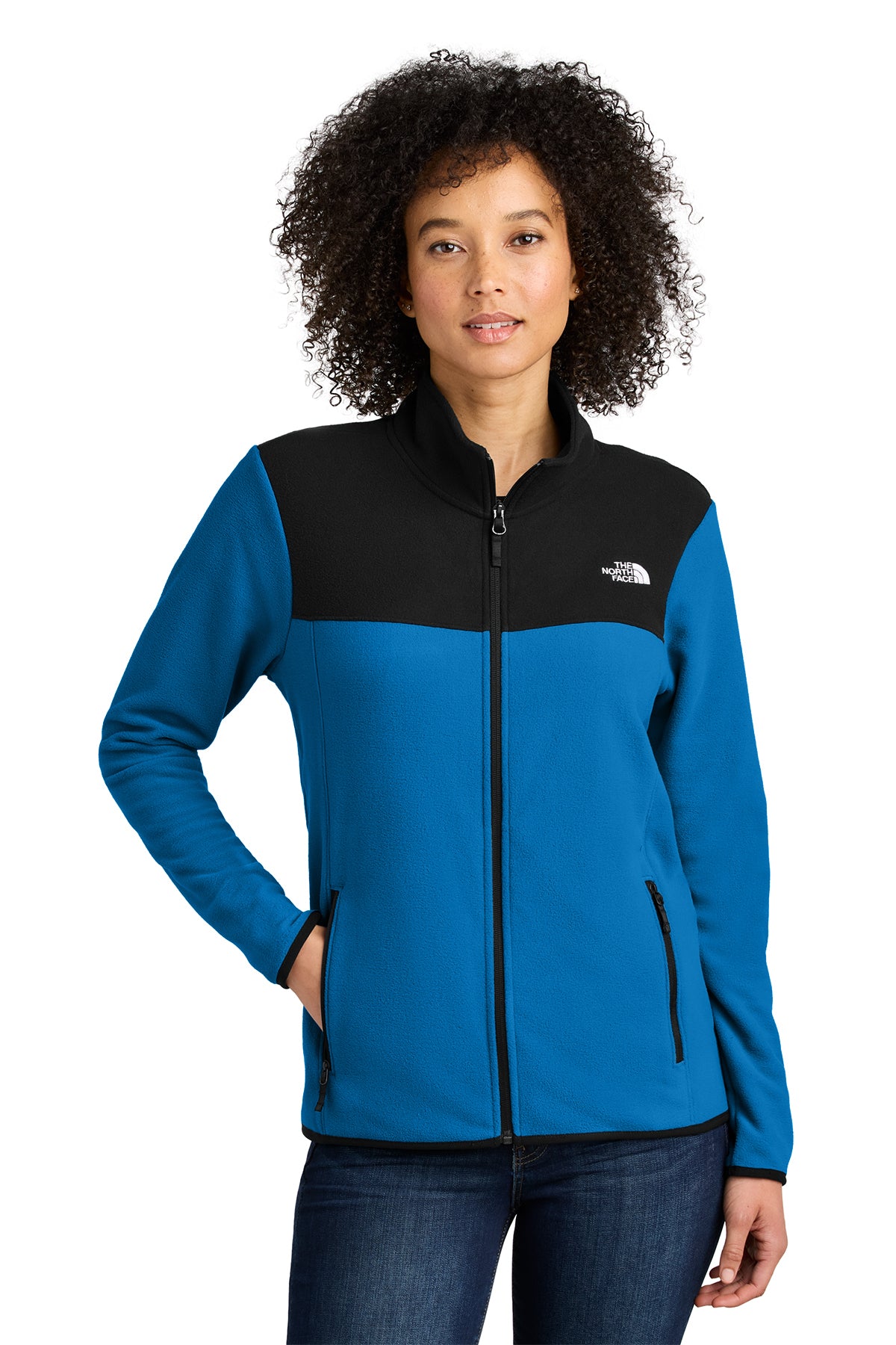 The North Face Women's Glacier Full-Zip Fleece Jacket in Hero Blue/ TNF Black, style NF0A7V4K