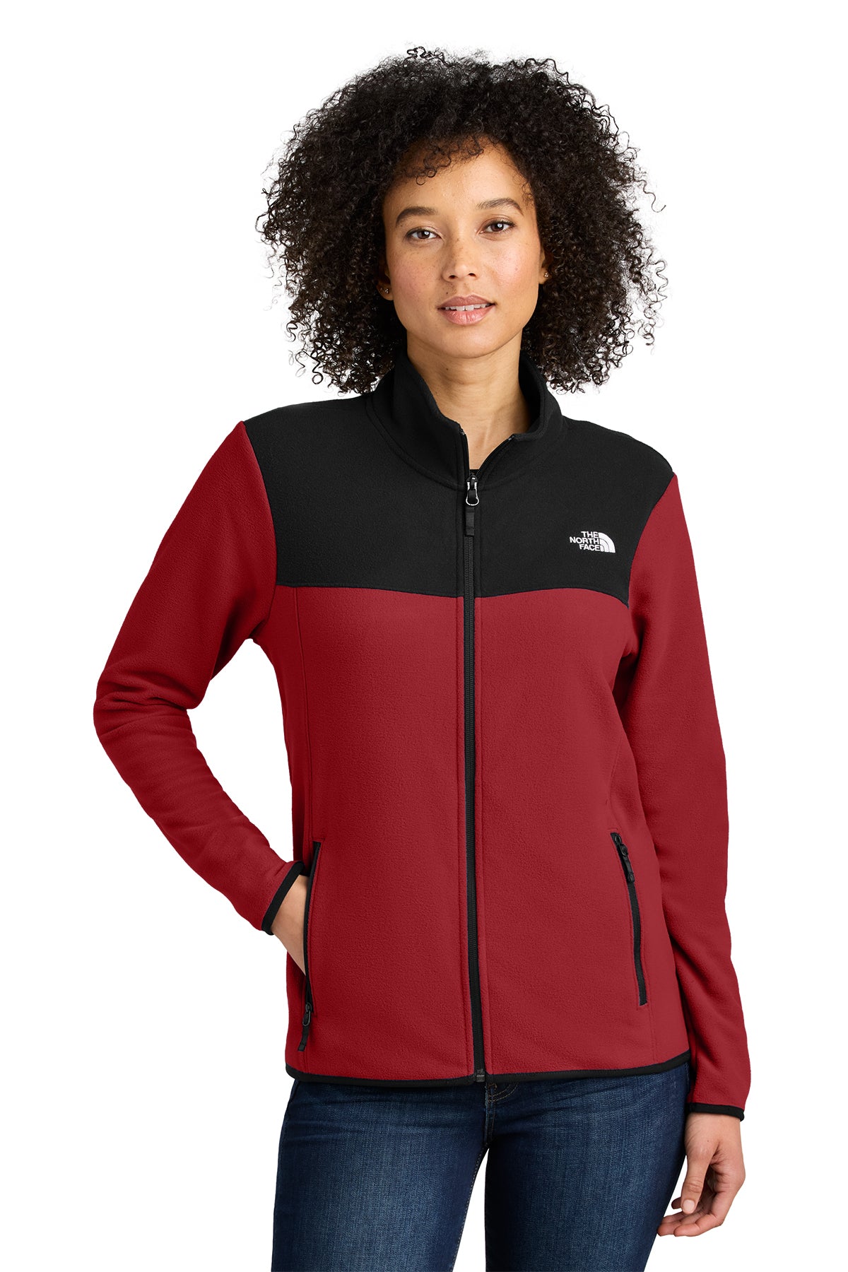 The North Face Women's Glacier Full-Zip Fleece Jacket in Rage Red / TNF Black, style NF0A7V4K
